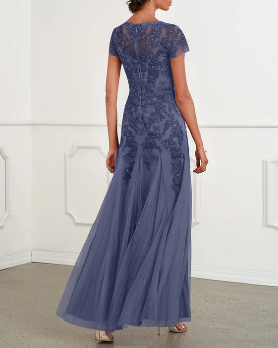 Formal Women's Dresses Scoop Neck Lace Tulle Dress Lace Applique Free Custom Size Mother of the Bride Dress