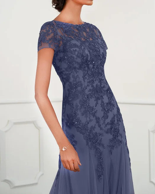 Formal Women's Dresses Scoop Neck Lace Tulle Dress Lace Applique Free Custom Size Mother of the Bride Dress