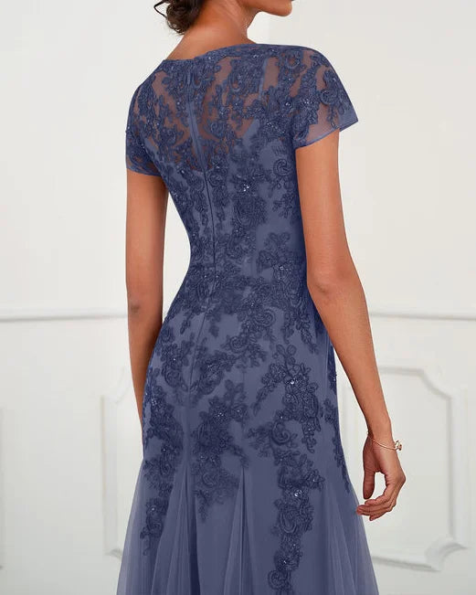 Formal Women's Dresses Scoop Neck Lace Tulle Dress Lace Applique Free Custom Size Mother of the Bride Dress