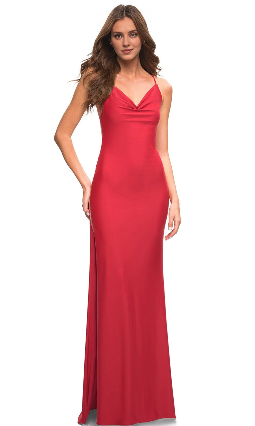Formal Women's Dresses/ Spaghetti Straps Cowl Neck Slit Sheath With High Side Slit Prom Dress/ Prom Dress In Store