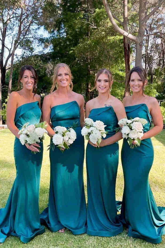 Formal Women's Dresses/Strapless Green Mermaid Long Bridesmaid Dress