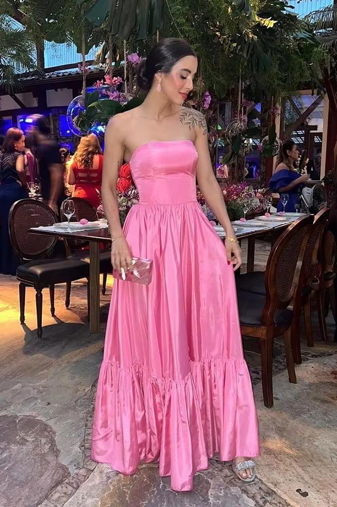 Formal Women's Dresses Strapless Pink A-line Long Floor Length Formal Dress Prom Dress Prom Dress In Store
