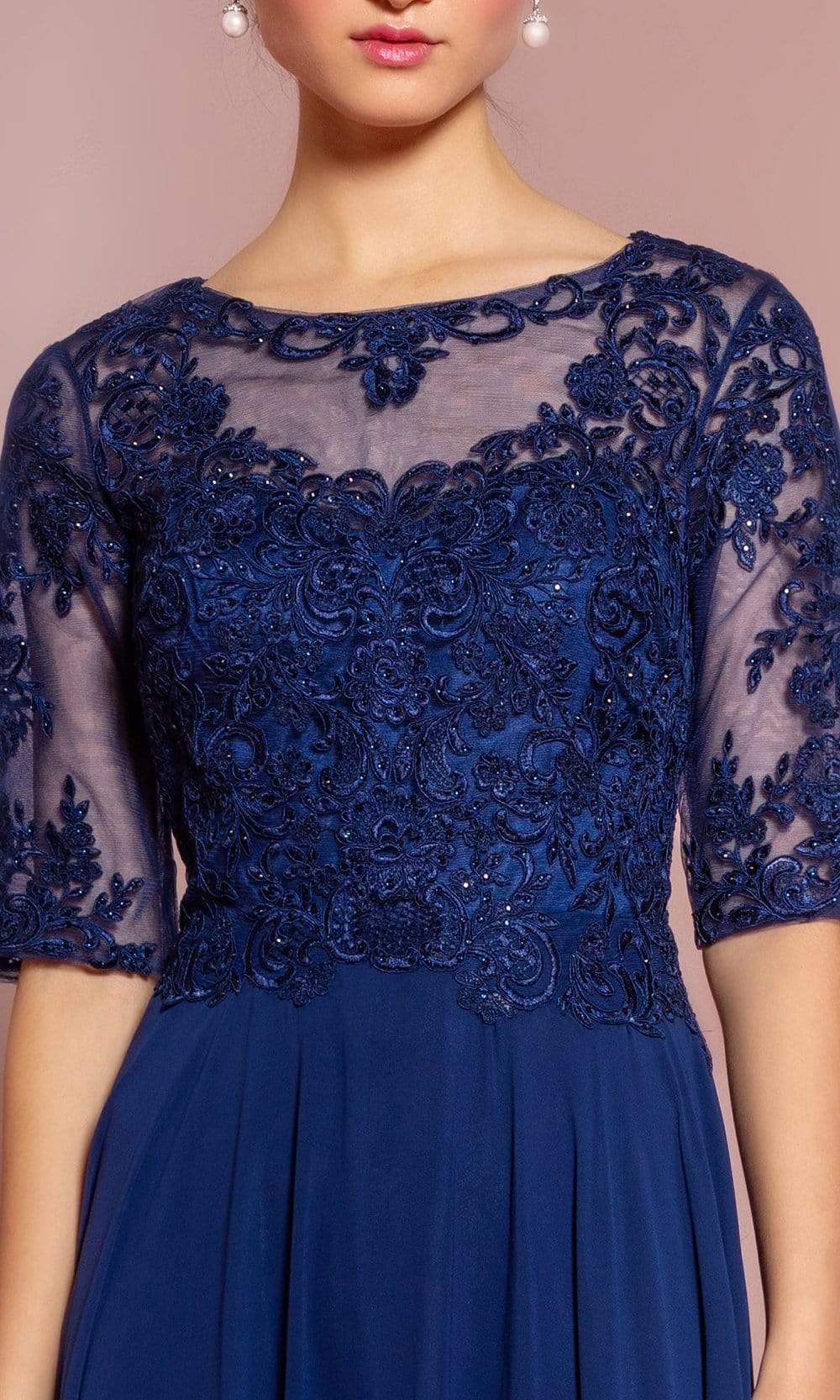 Formal Women's Dresses Handmade Half Sleeve Embroidered Illusion Lace Gown A-line Prom Dress Mother of the Bride Dress Prom Dresses Stores
