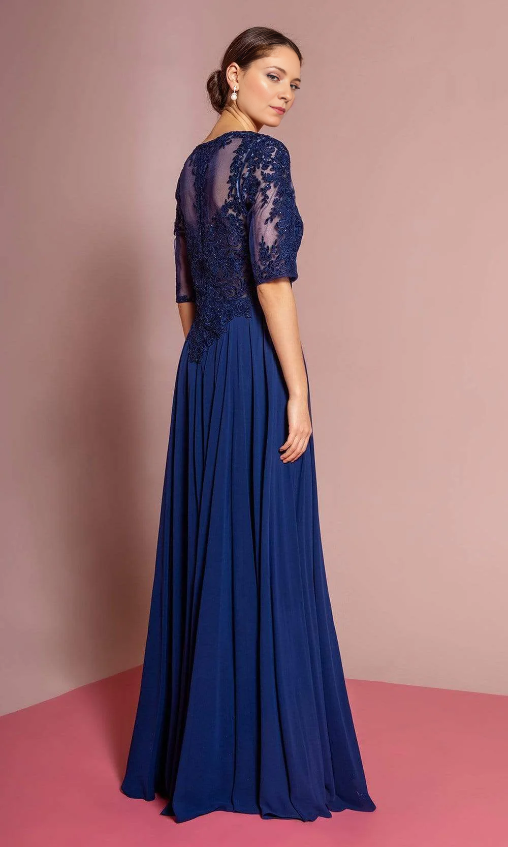 Formal Women's Dresses Handmade Half Sleeve Embroidered Illusion Lace Gown A-line Prom Dress Mother of the Bride Dress Prom Dresses Stores