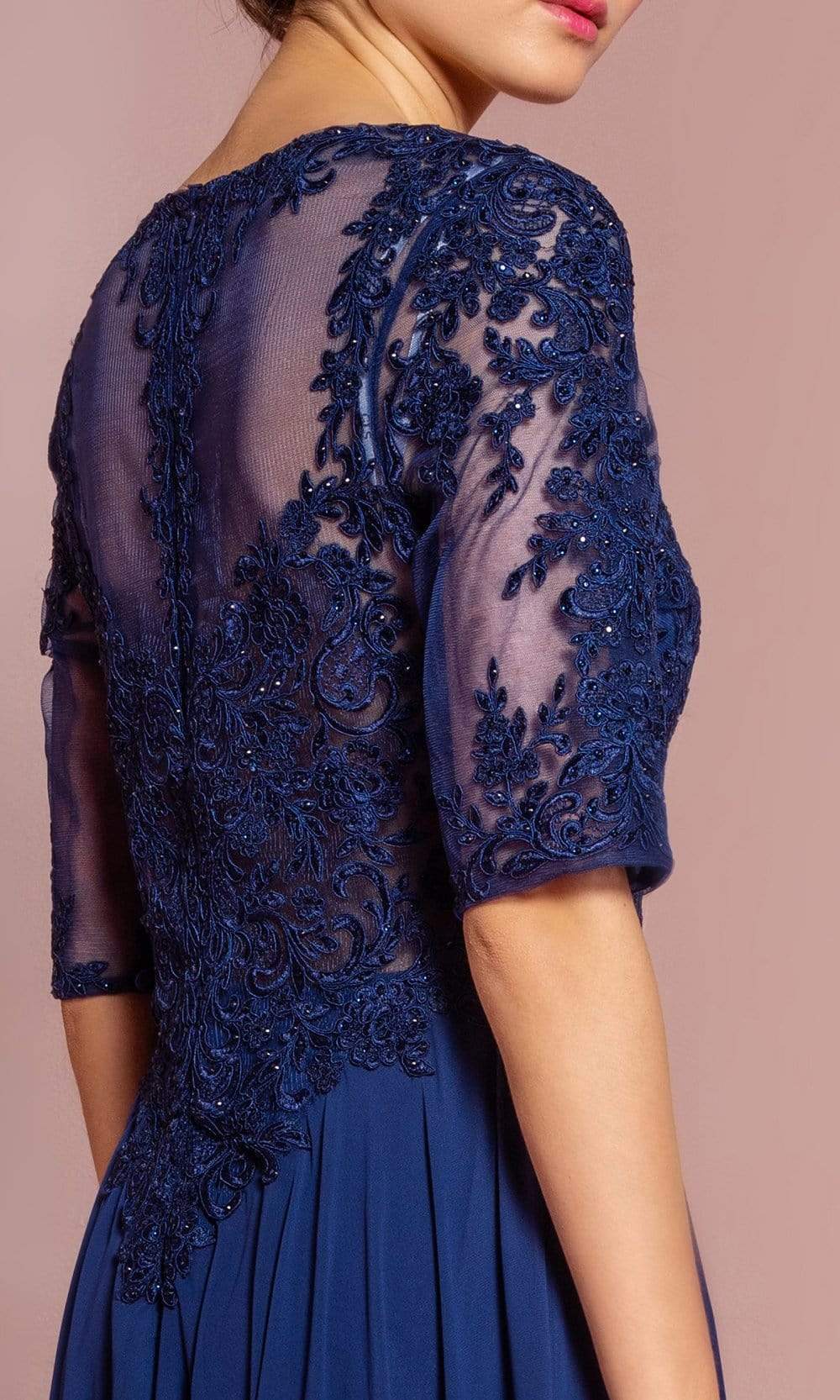 Formal Women's Dresses Handmade Half Sleeve Embroidered Illusion Lace Gown A-line Prom Dress Mother of the Bride Dress Prom Dresses Stores
