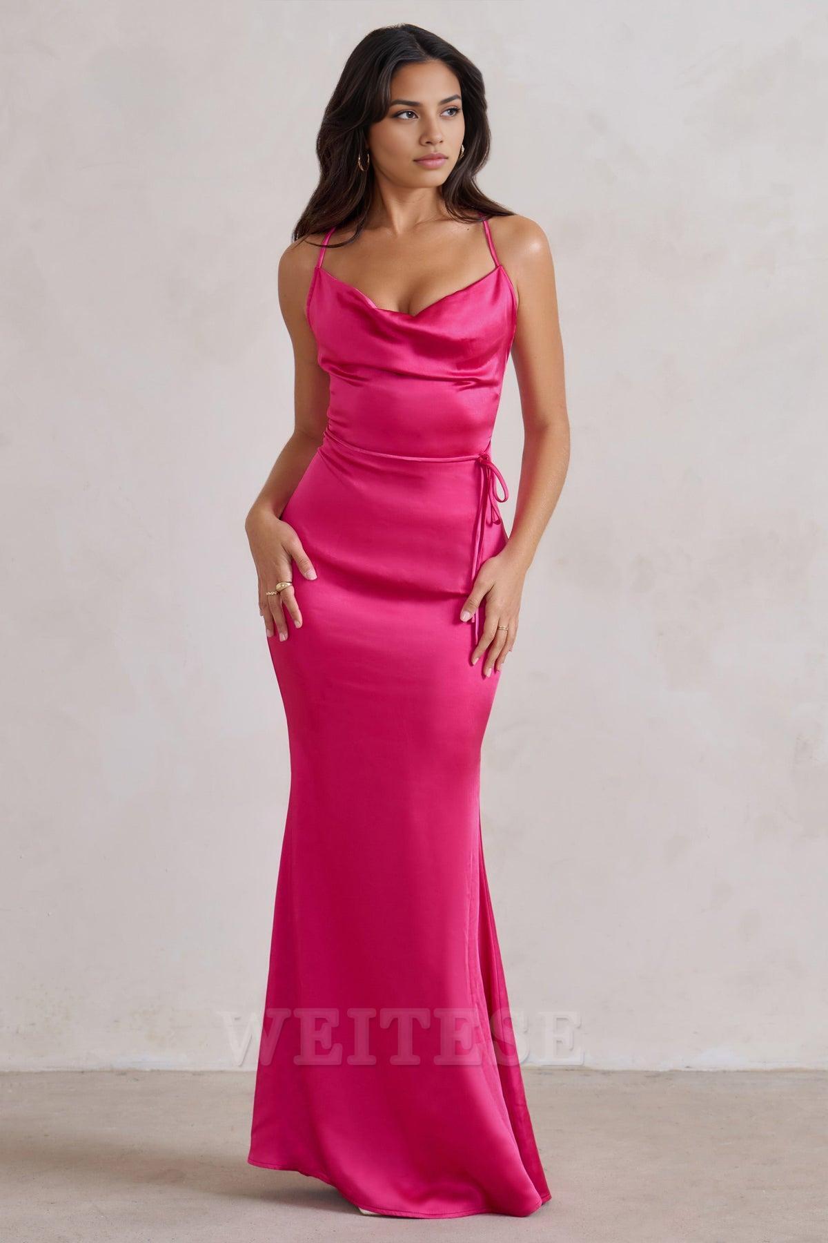 Robe longue en satin bleu marine à col bénitier, robe de bal avec dos croisé, robe de demoiselle d'honneur longue au sol 