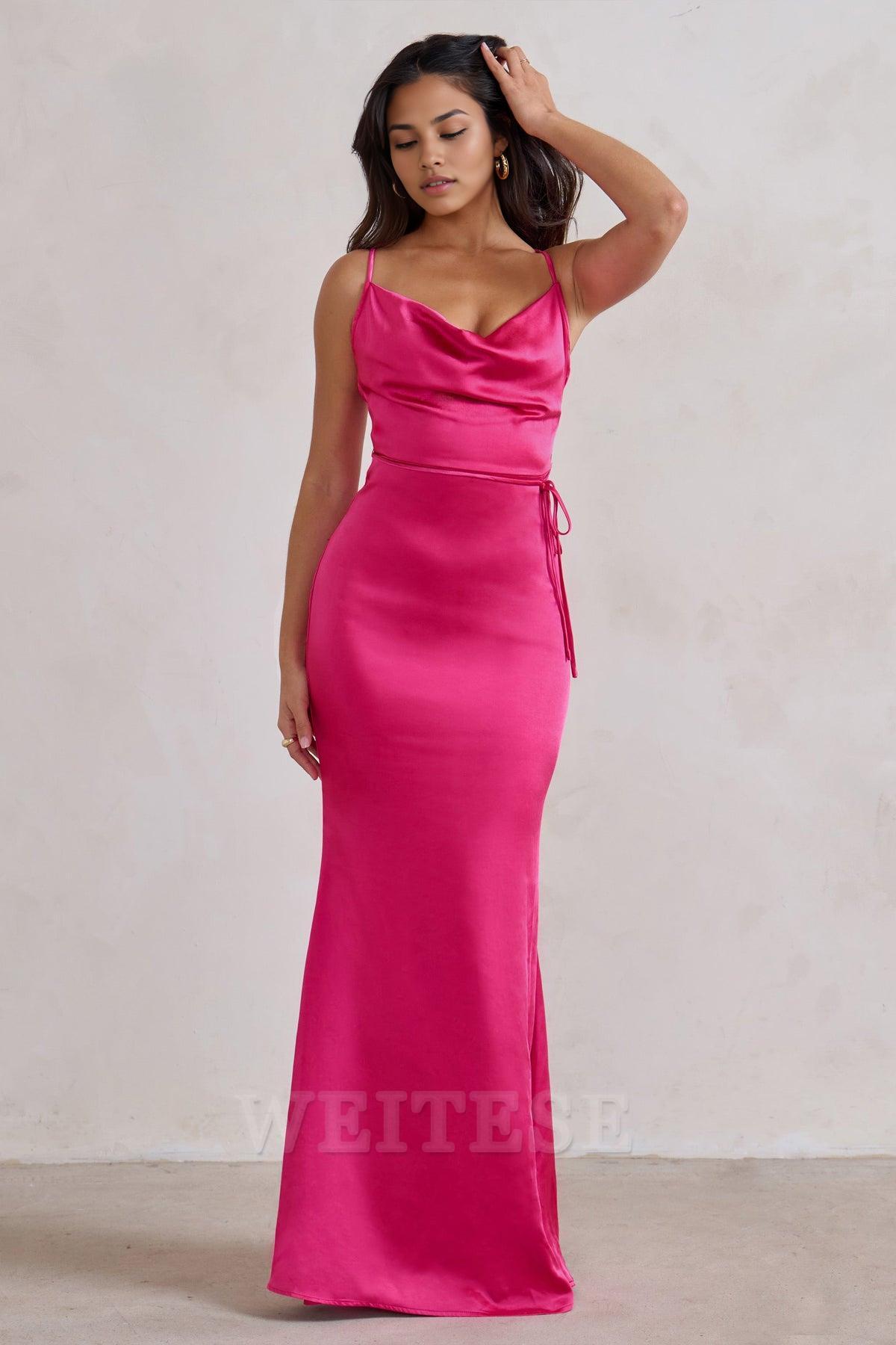 Robe longue en satin bleu marine à col bénitier, robe de bal avec dos croisé, robe de demoiselle d'honneur longue au sol 