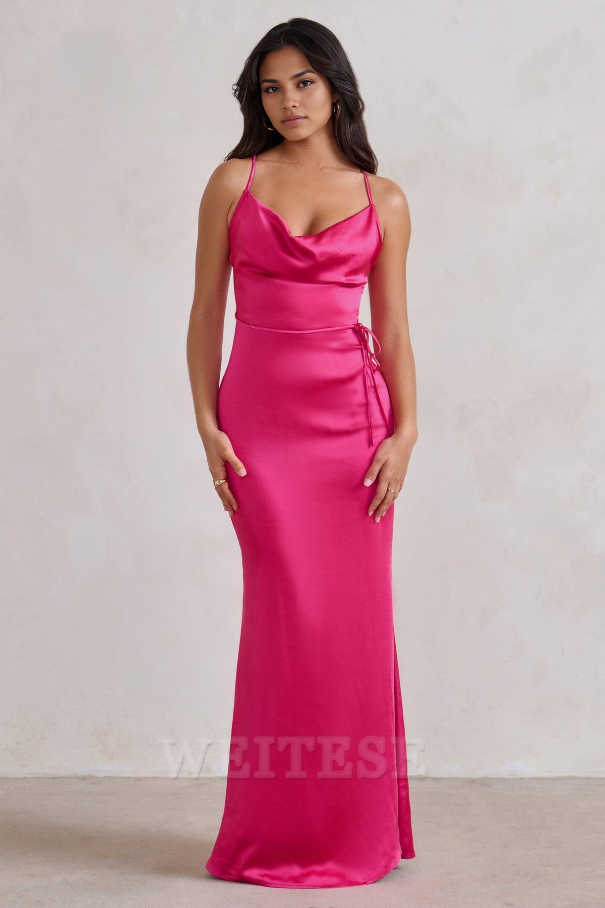 Robe longue en satin bleu marine à col bénitier, robe de bal avec dos croisé, robe de demoiselle d'honneur longue au sol 