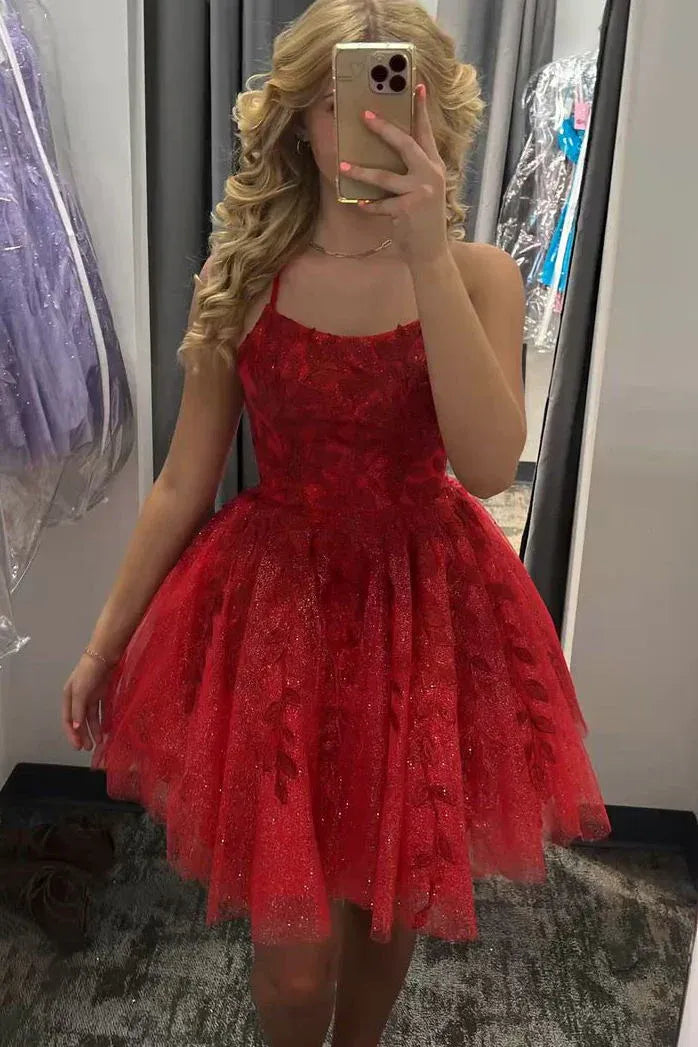 Glamorous A-Line Square Neck Sleeveless Tulle Mini Homecoming Dress