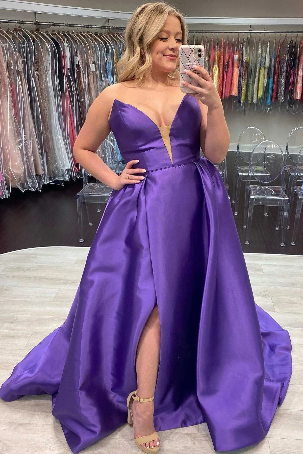 Glamorous A-Line Sweetheart Neck Sleeveless Satin Maxi Prom Dress