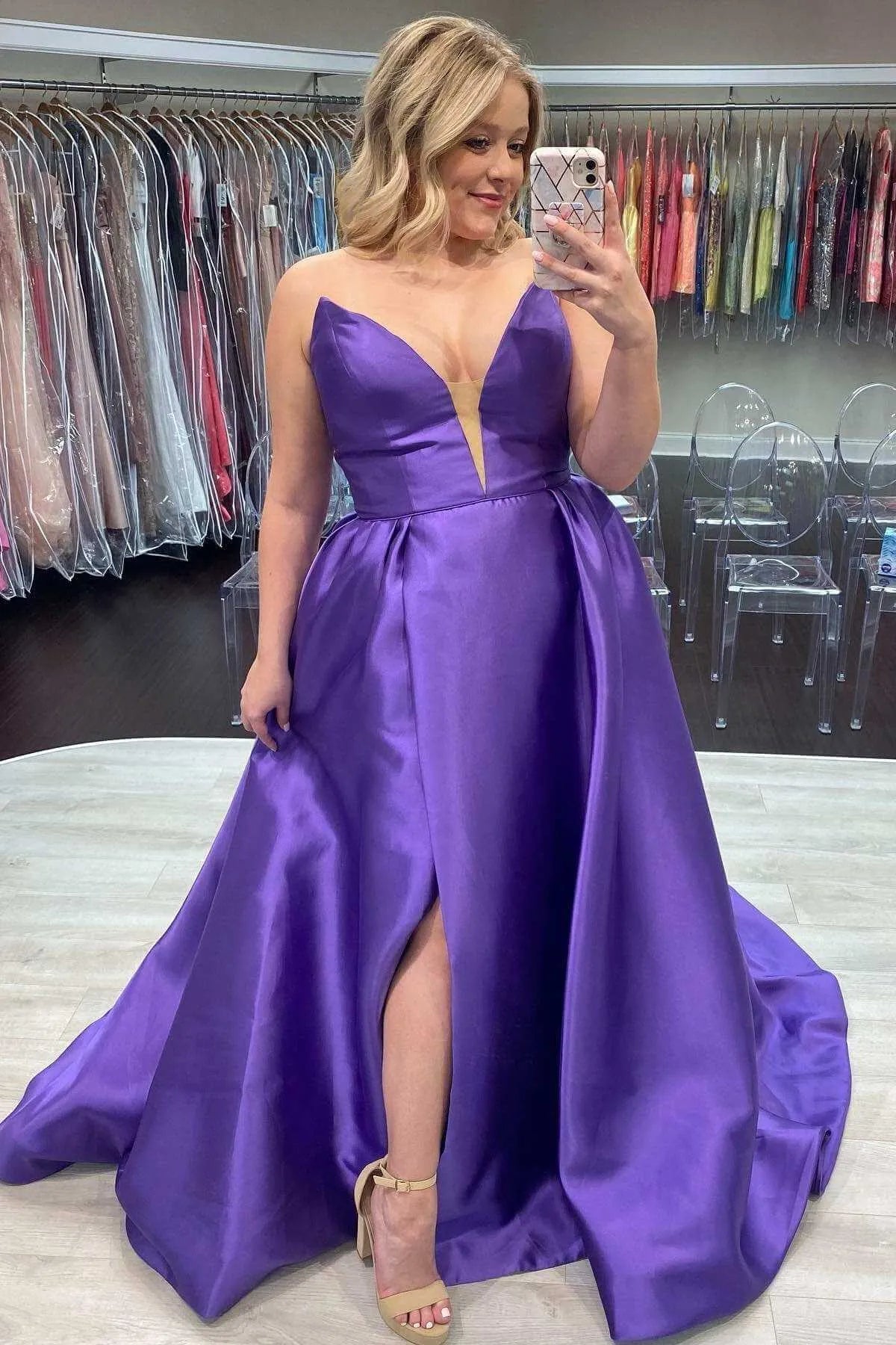 Glamorous A-Line Sweetheart Neck Sleeveless Satin Maxi Prom Dress
