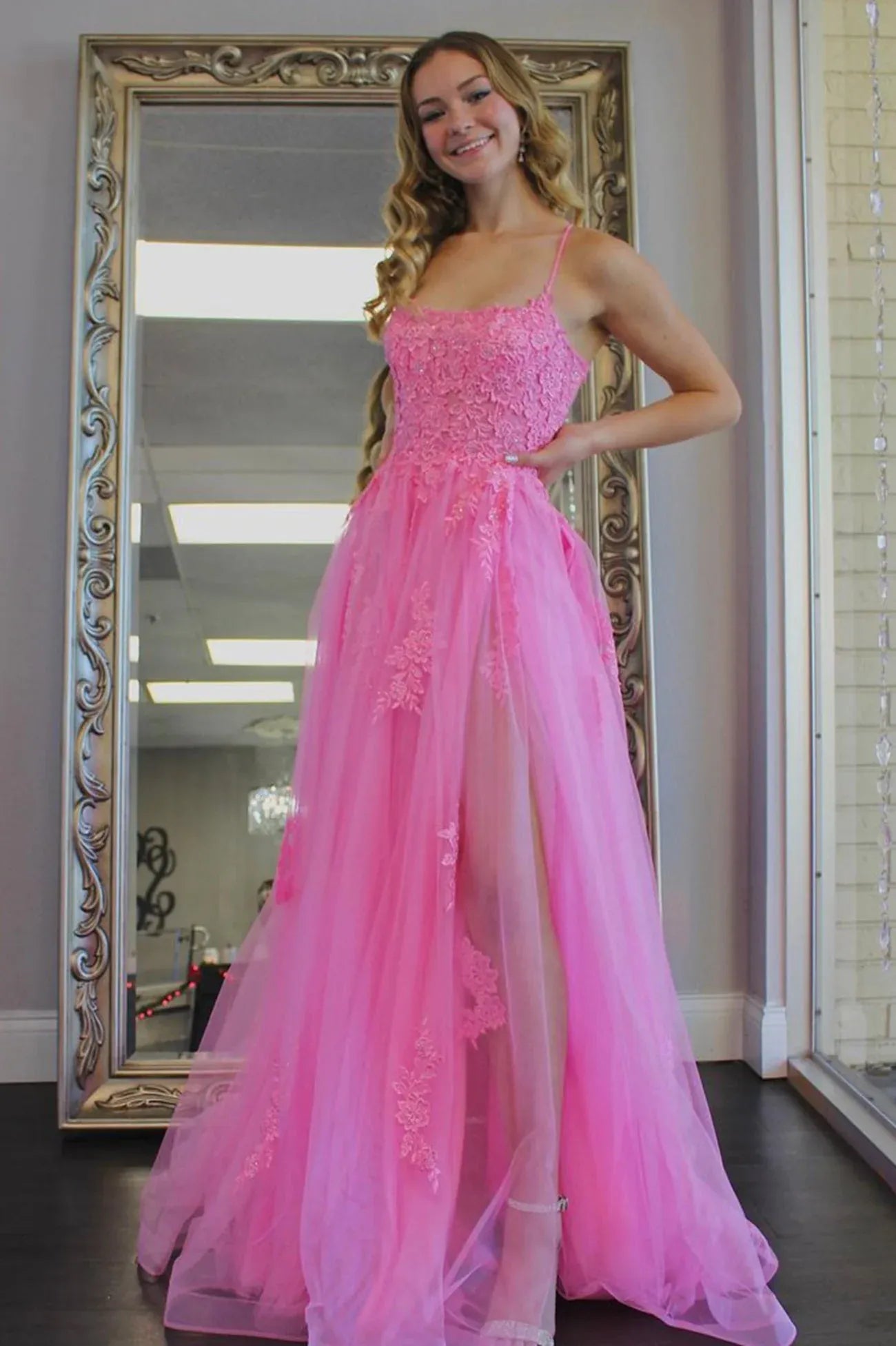Glamorous A-Line Sweetheart Neck Sleeveless Tulle Maxi Prom Dress