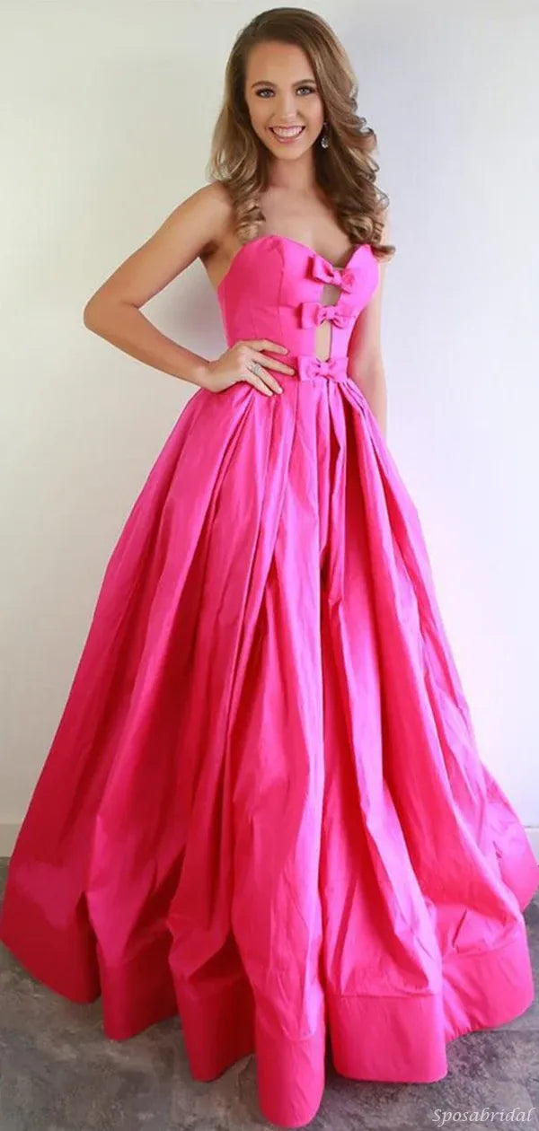 Glamorous Ball Gown Strapless Bow Detail Satin Maxi Prom Dress