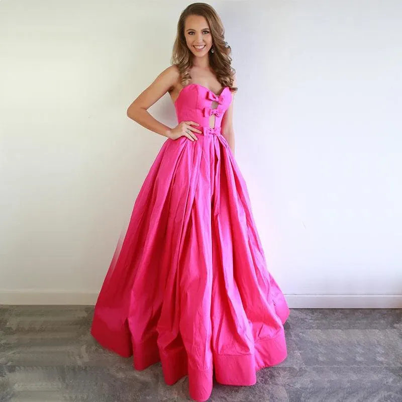 Glamorous Ball Gown Strapless Bow Detail Satin Maxi Prom Dress