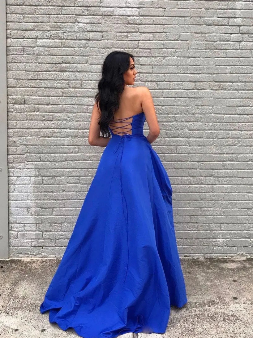 Glamorous Ball Gown Strapless Satin Maxi Prom Dress with Slit