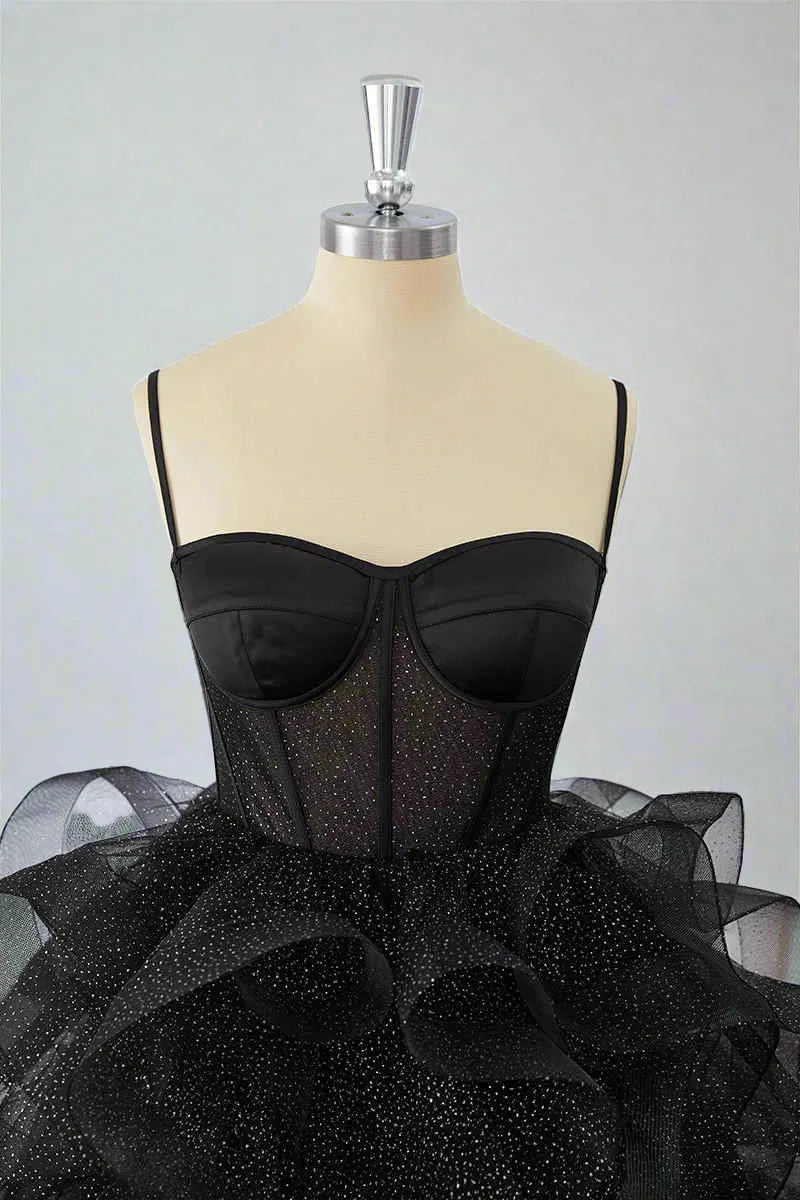 Glamorous Ball Gown Sweetheart Spaghetti Strap Glitter Tulle Mini Party Dress
