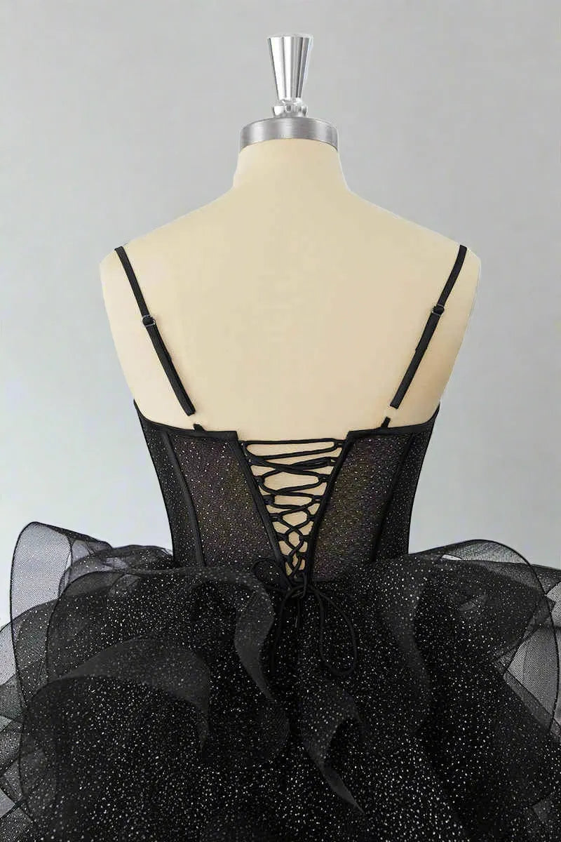 Glamorous Ball Gown Sweetheart Spaghetti Strap Glitter Tulle Mini Party Dress