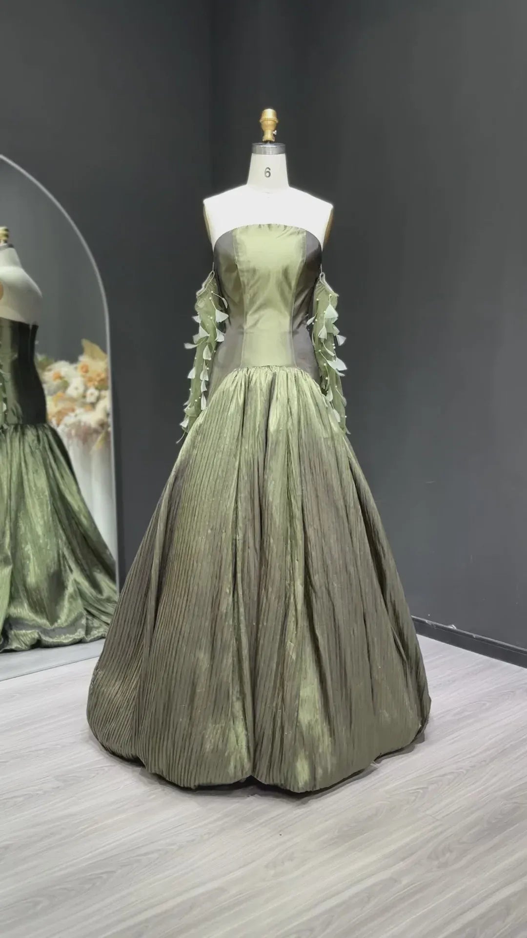 Glamorous Ballgown Strapless Sleeveless Backless Textured Satin Evening Dress With Train
