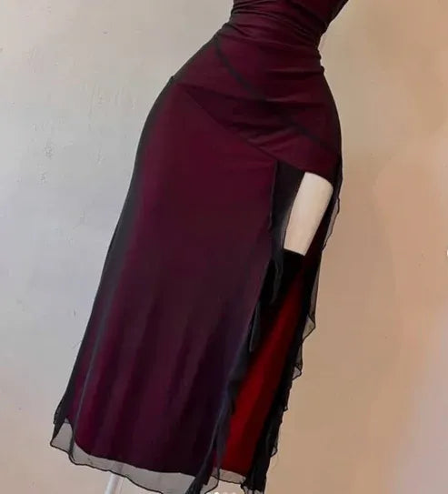 Glamorous Bodycon Strapless Sleeveless Mesh Midi Prom Dress