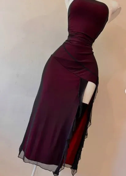 Glamorous Bodycon Strapless Sleeveless Mesh Midi Prom Dress