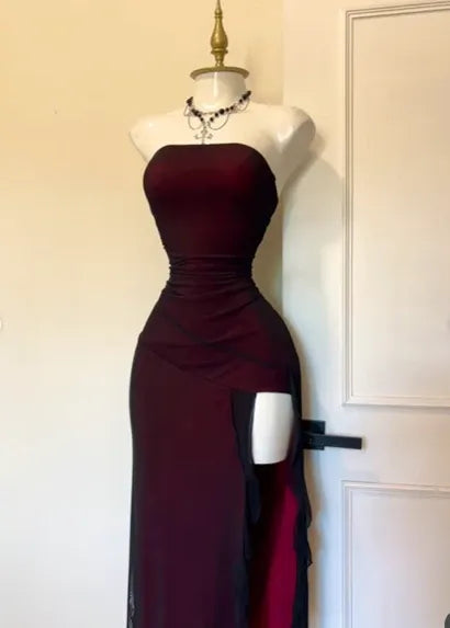 Glamorous Bodycon Strapless Sleeveless Mesh Midi Prom Dress