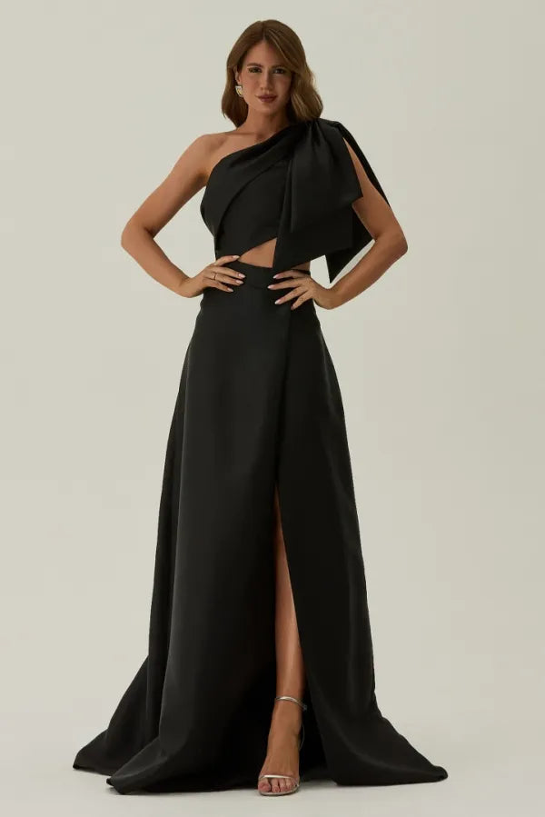 Glamorous Fitted Sheath One Shoulder Sleeveless Open Back Cutout Split Train Evening Dress