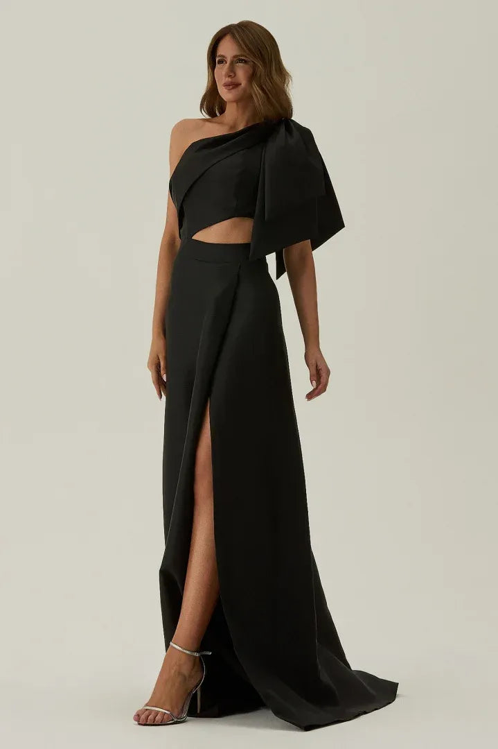 Glamorous Fitted Sheath One Shoulder Sleeveless Open Back Cutout Split Train Evening Dress