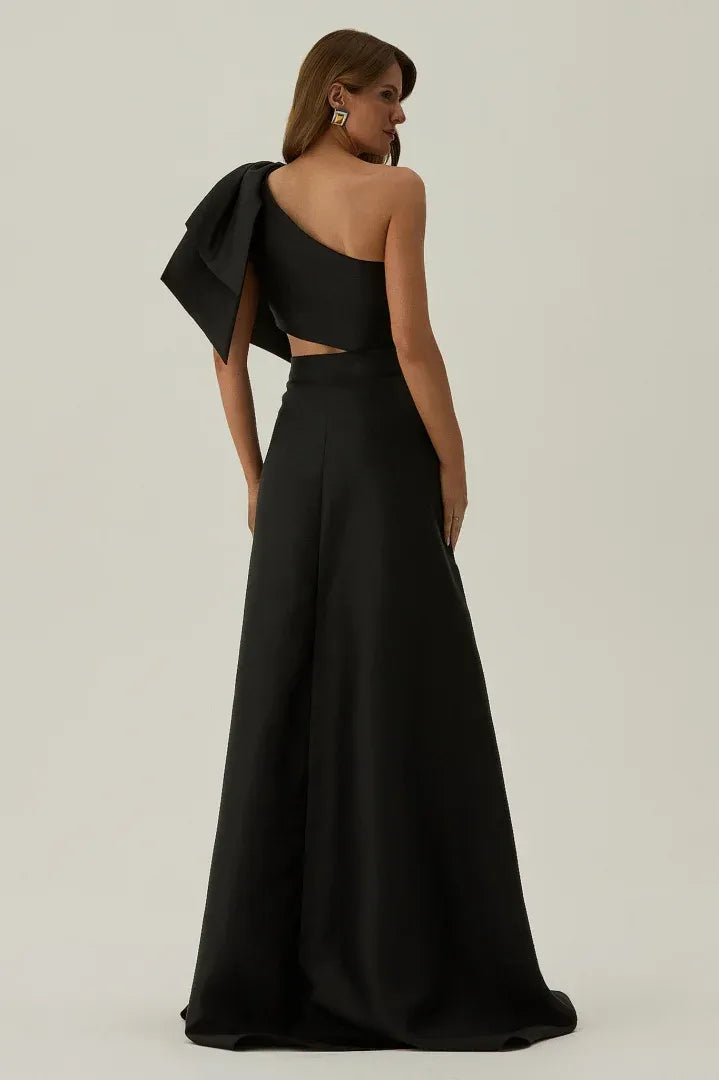 Glamorous Fitted Sheath One Shoulder Sleeveless Open Back Cutout Split Train Evening Dress