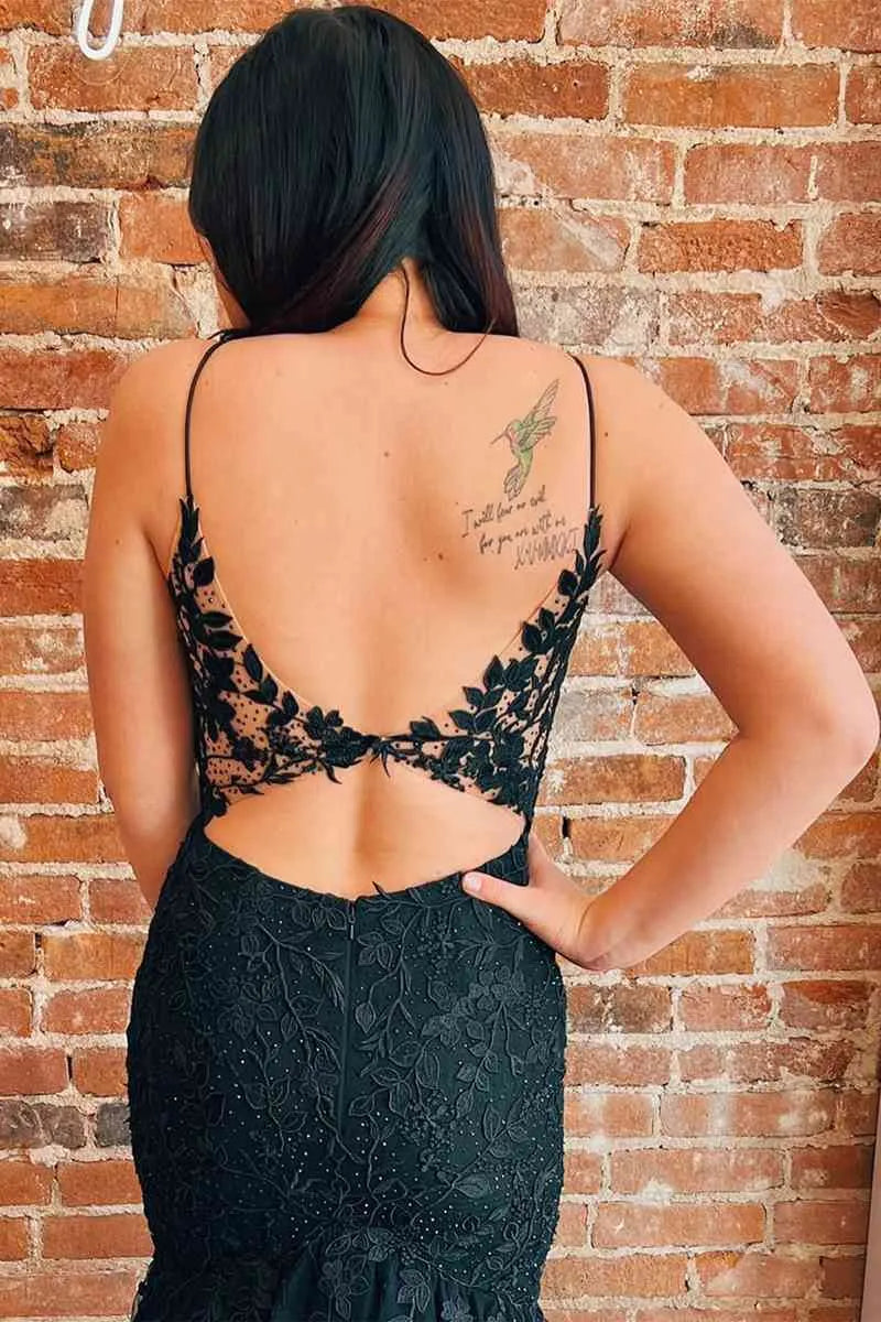 Glamorous Mermaid V Neck Sleeveless Lace Maxi Prom Dress