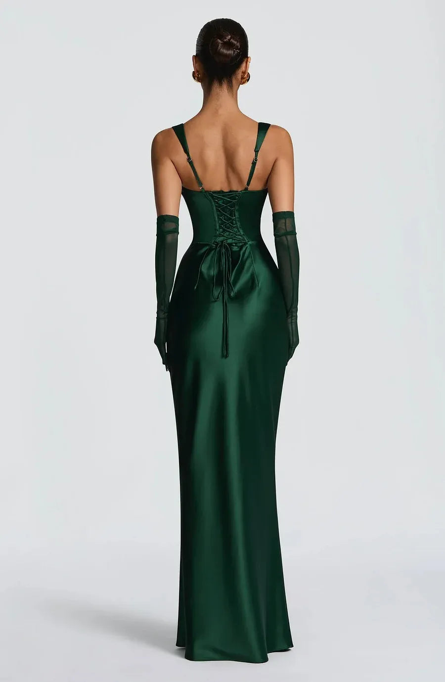 Glamorous Square Neck Corset Satin Mermaid Maxi Dress