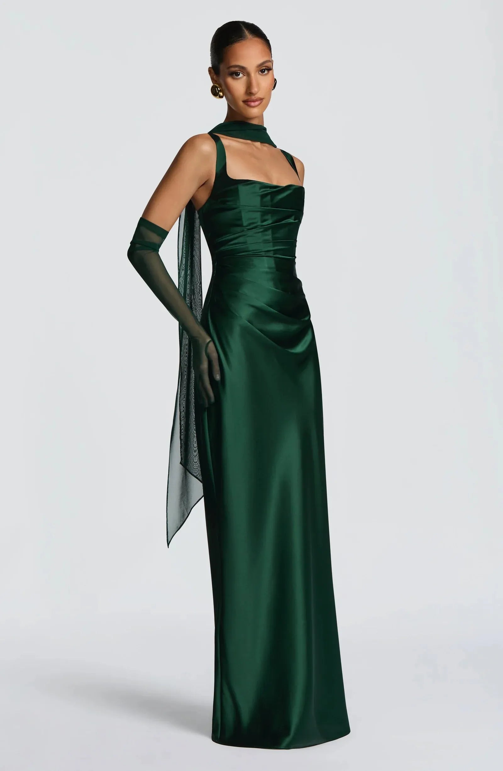 Glamorous Square Neck Corset Satin Mermaid Maxi Dress