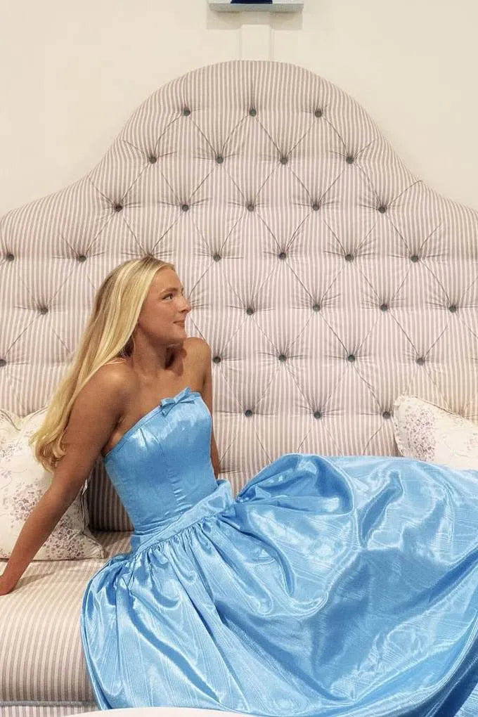 Glamorous Strapless Bow Detail Corset Waist Satin Ball Gown Prom Dress