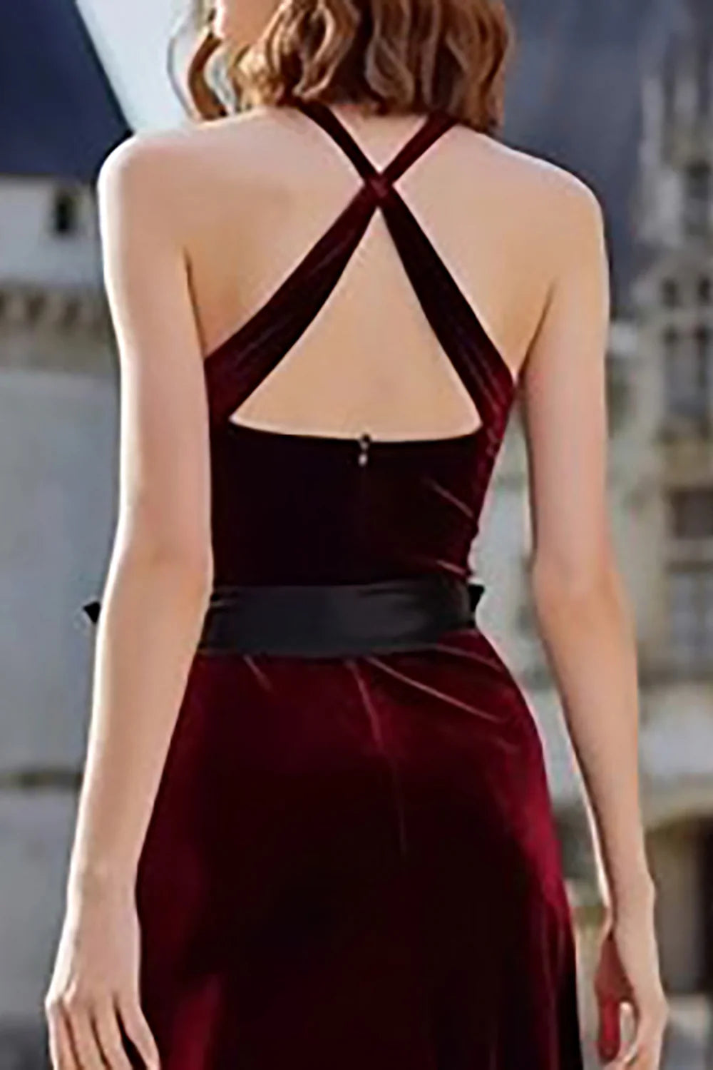 Glamorous A-Line Halter Neck Sleeveless Velvet Floor-Length Prom Dress
