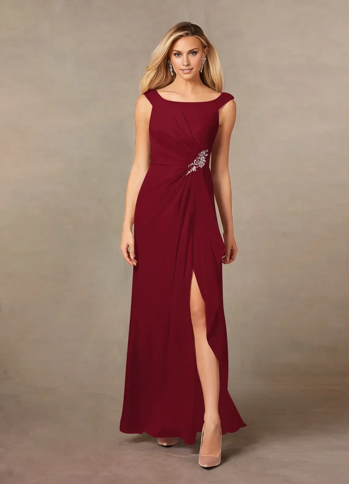 Glamorous A-Line Scoop Neck Sleeveless Back Zip Floor-Length Mother of the Bride Dress