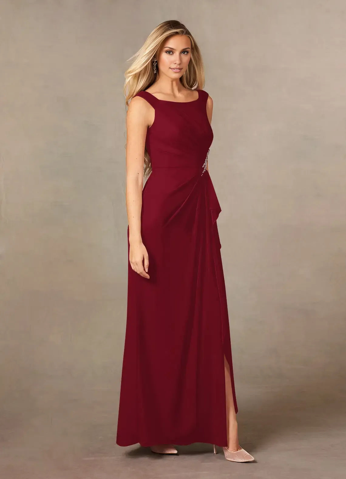 Glamorous A-Line Scoop Neck Sleeveless Back Zip Floor-Length Mother of the Bride Dress