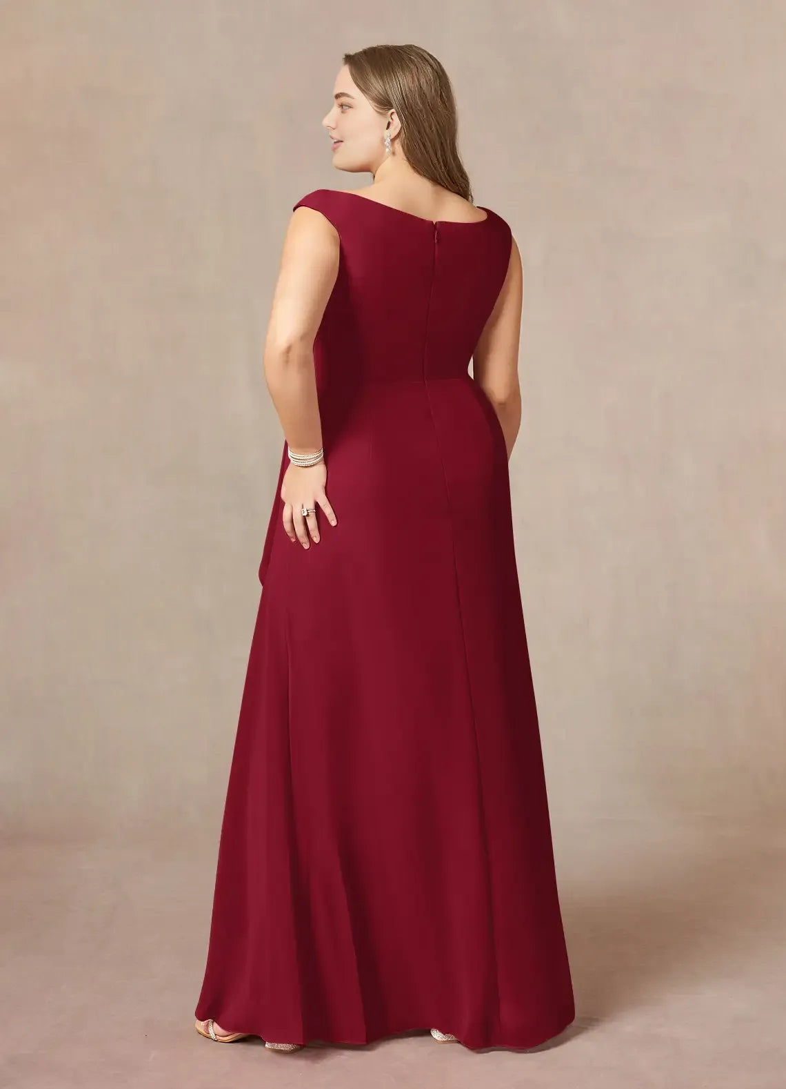 Glamorous A-Line Scoop Neck Sleeveless Back Zip Floor-Length Plus Size Mother of the Bride Dress