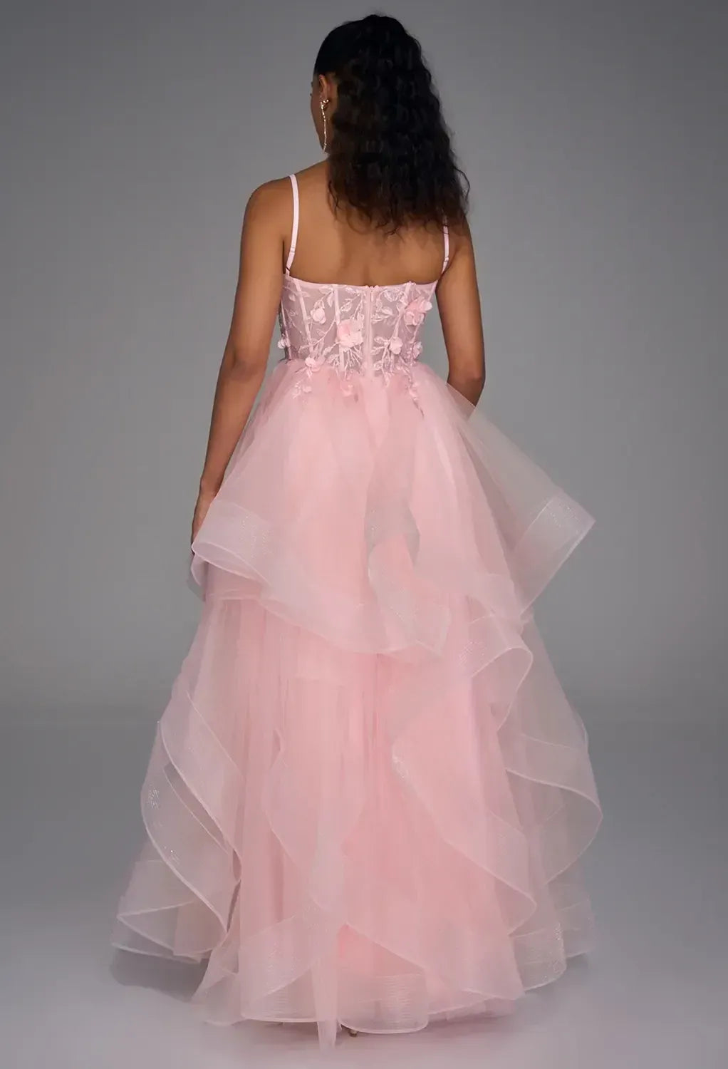 Glamorous A-line V Neck Sleeveless Backless Tulle Floor Length Prom Dress