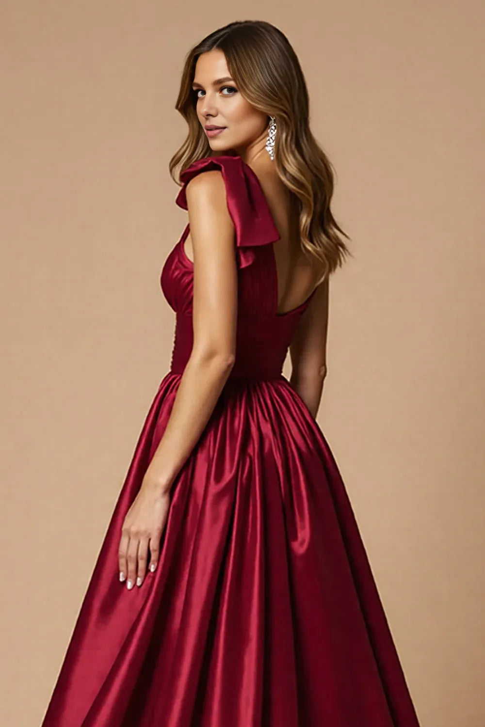 Glamorous A Line One Shoulder Sleeveless Satin Sweep/Brush Train Prom Dress