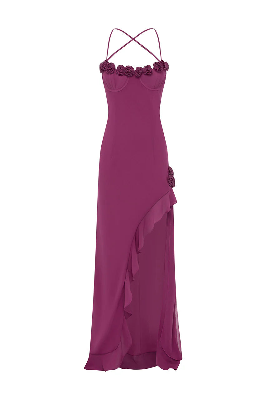 Glamorous Bodycon Spaghetti Straps Sleeveless Slit Flower Floor-Length Prom Dress