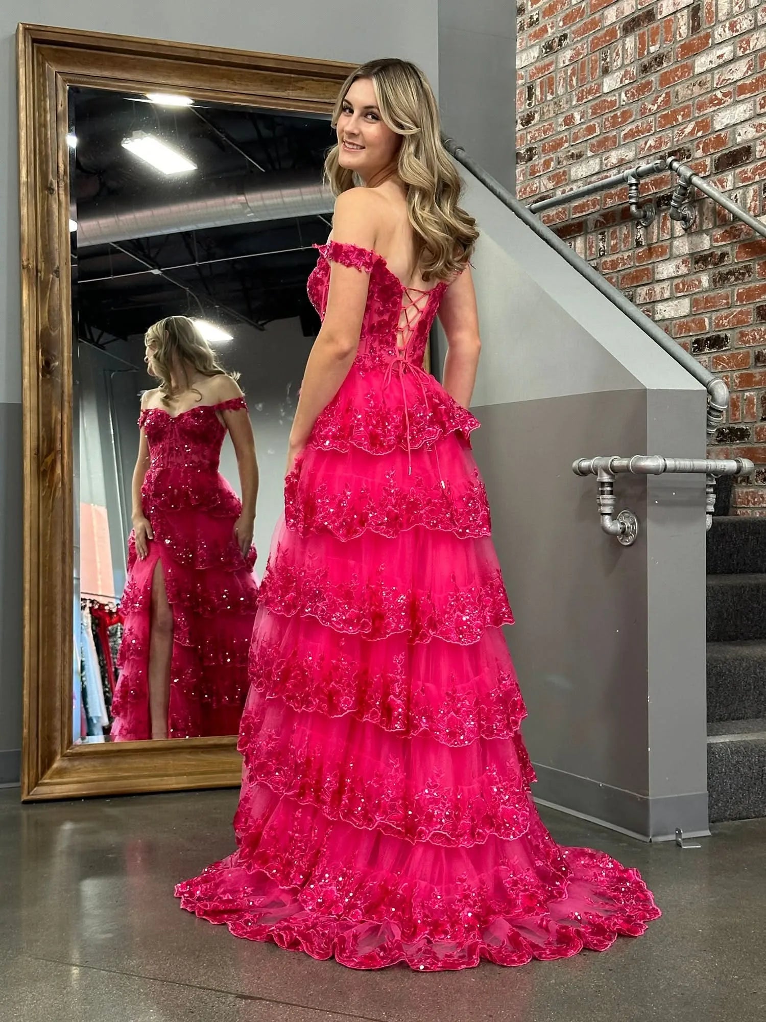 Glamorous Corset Sleeveless A-Line Tulle Tiered Long Prom Dress