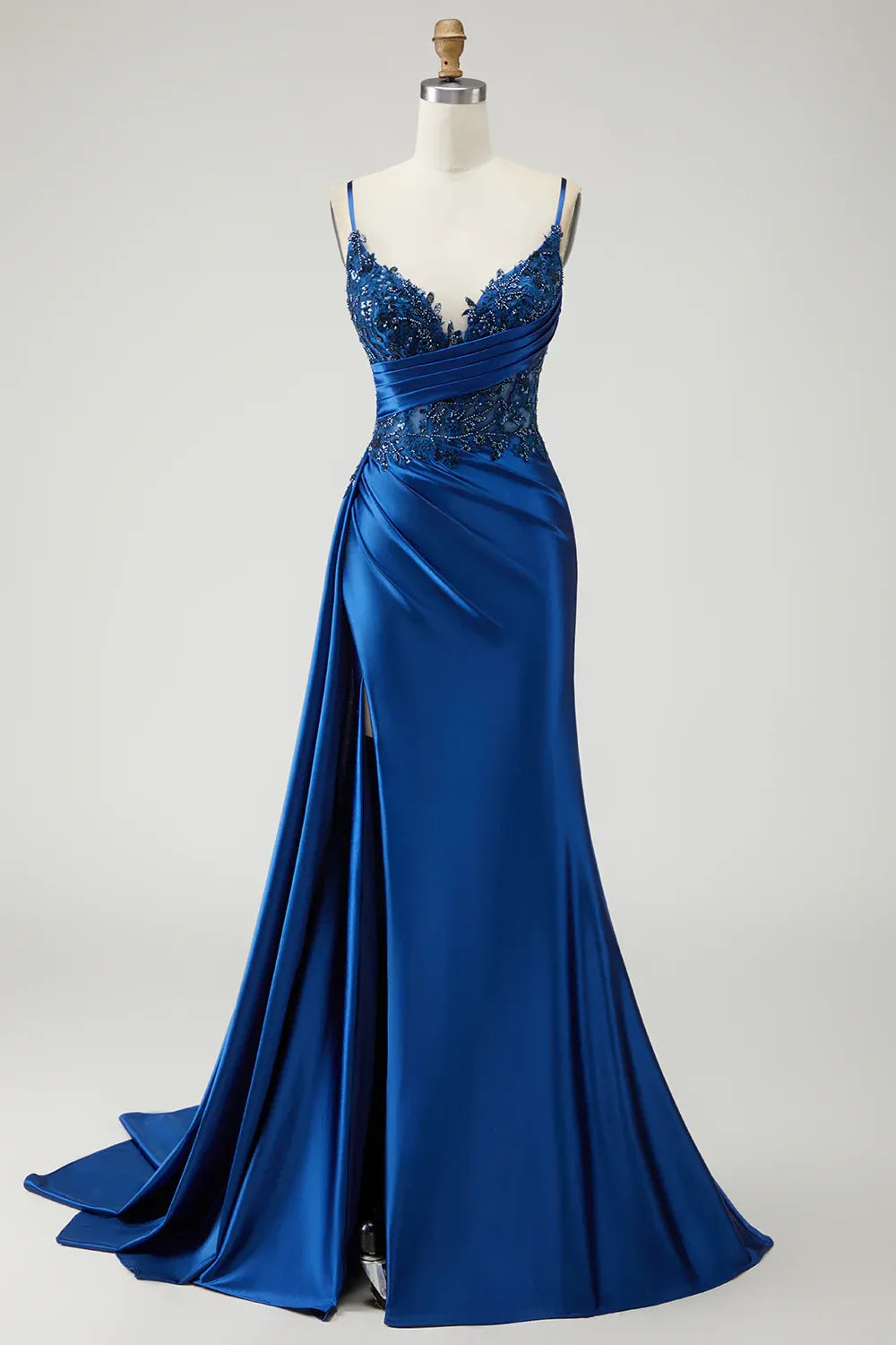 Glamorous Mermaid Corset Sleeveless Satin Appliqued Floor-Length Prom Dress