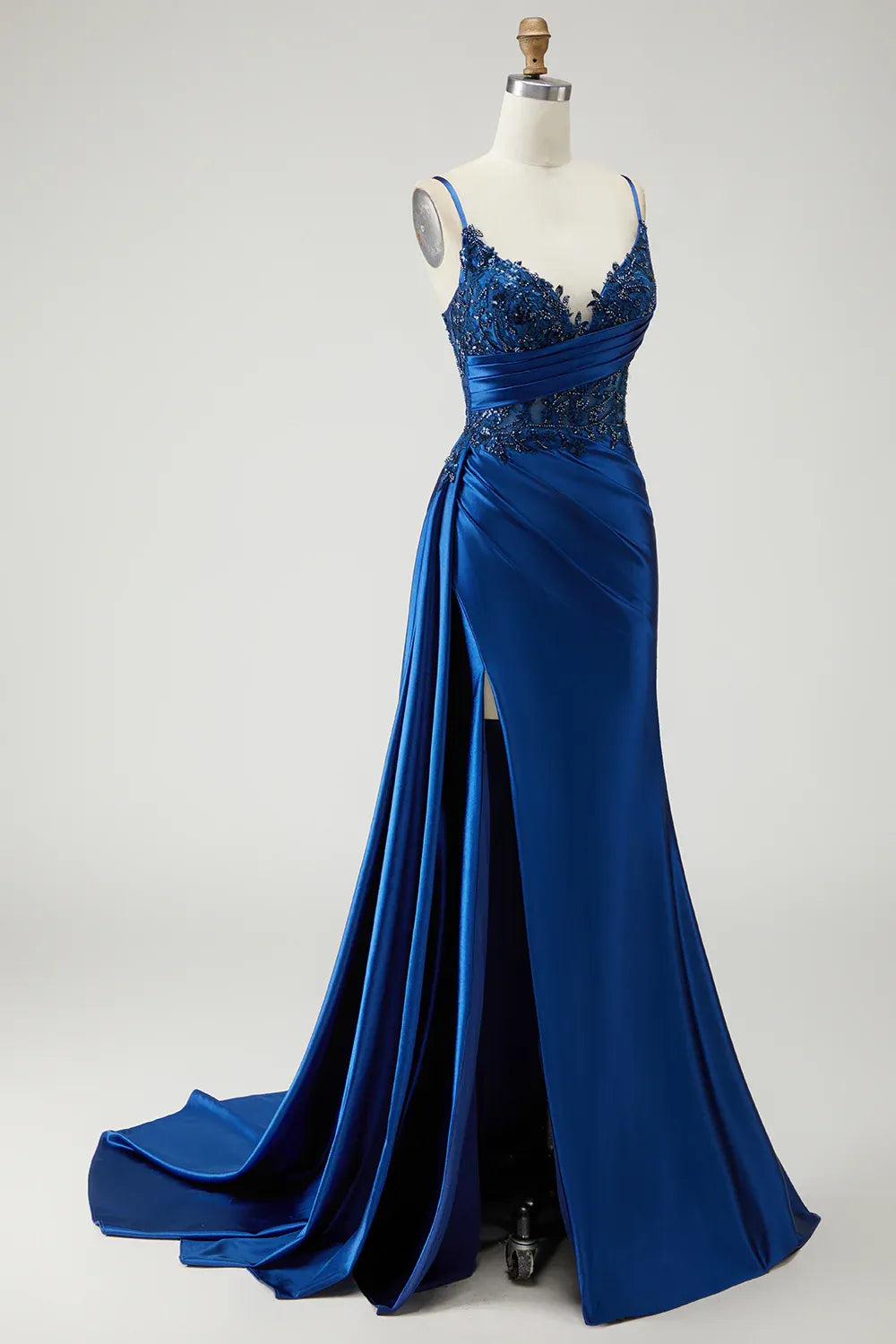 Glamorous Mermaid Corset Sleeveless Satin Appliqued Floor-Length Prom Dress