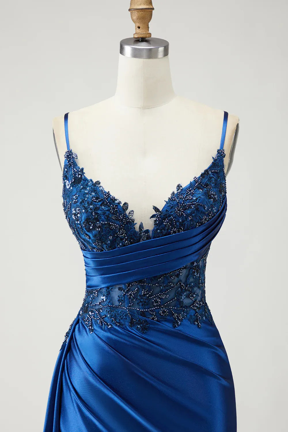 Glamorous Mermaid Corset Sleeveless Satin Appliqued Floor-Length Prom Dress