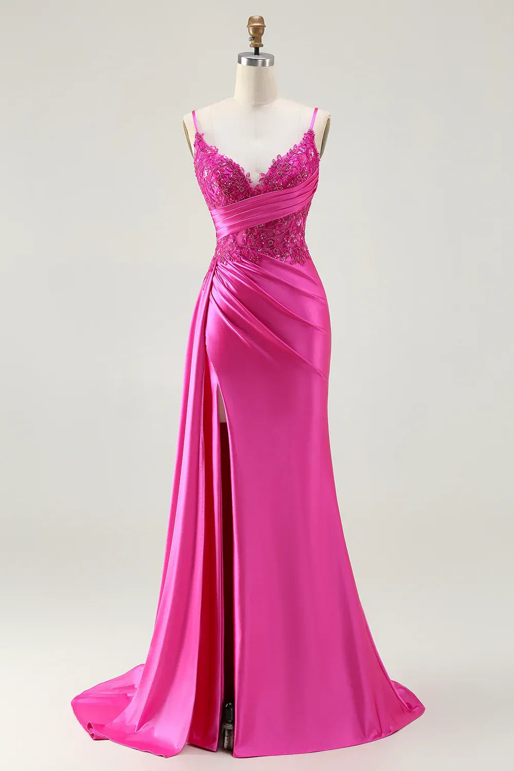 Glamorous Mermaid Corset Sleeveless Satin Appliqued Floor-Length Prom Dress