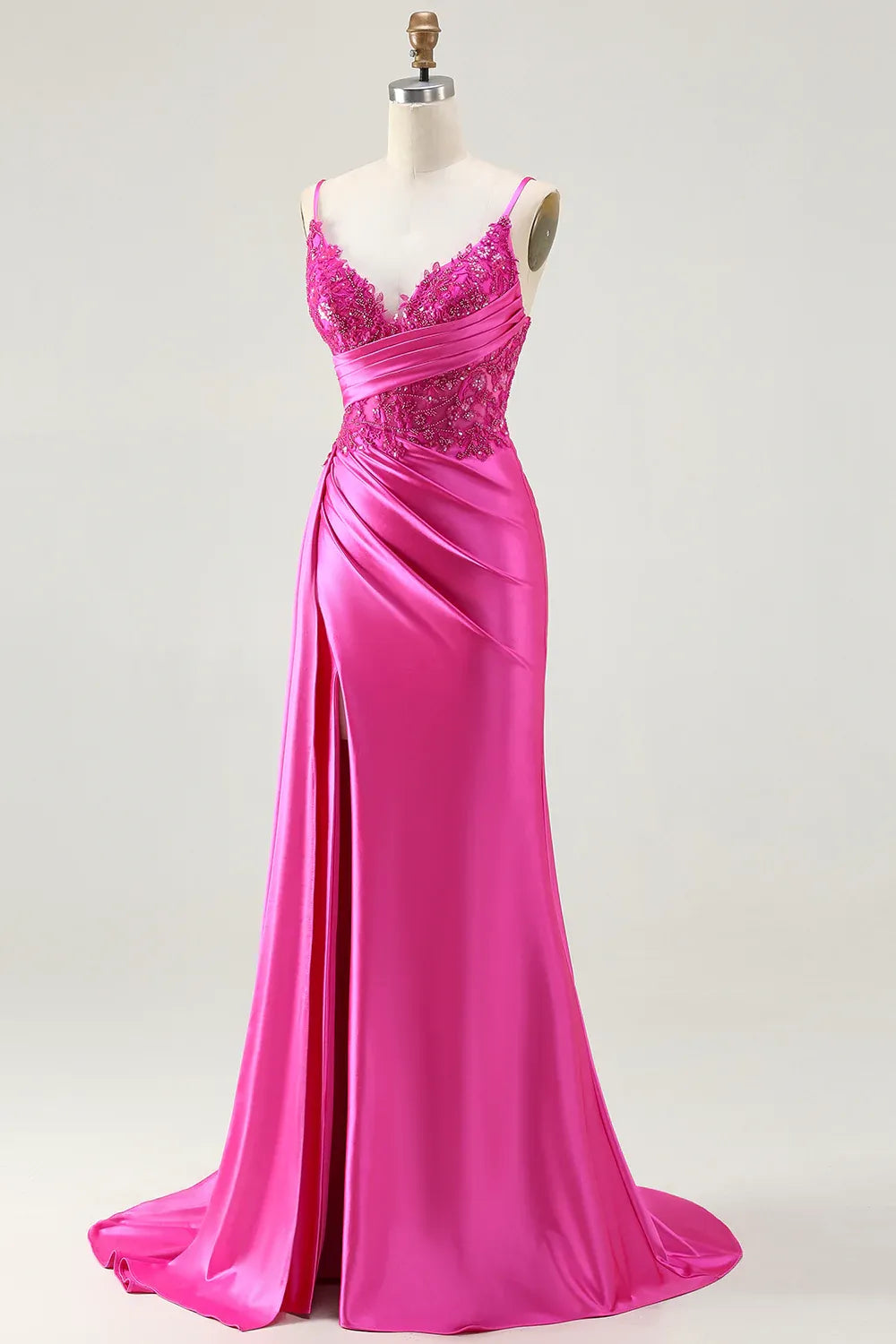 Glamorous Mermaid Corset Sleeveless Satin Appliqued Floor-Length Prom Dress