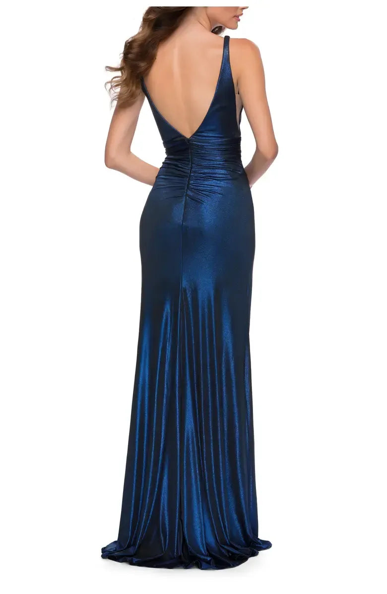 Glamorous Mermaid Deep V-neck Sleeveless V Back Sweep/Brush Train Prom Dress