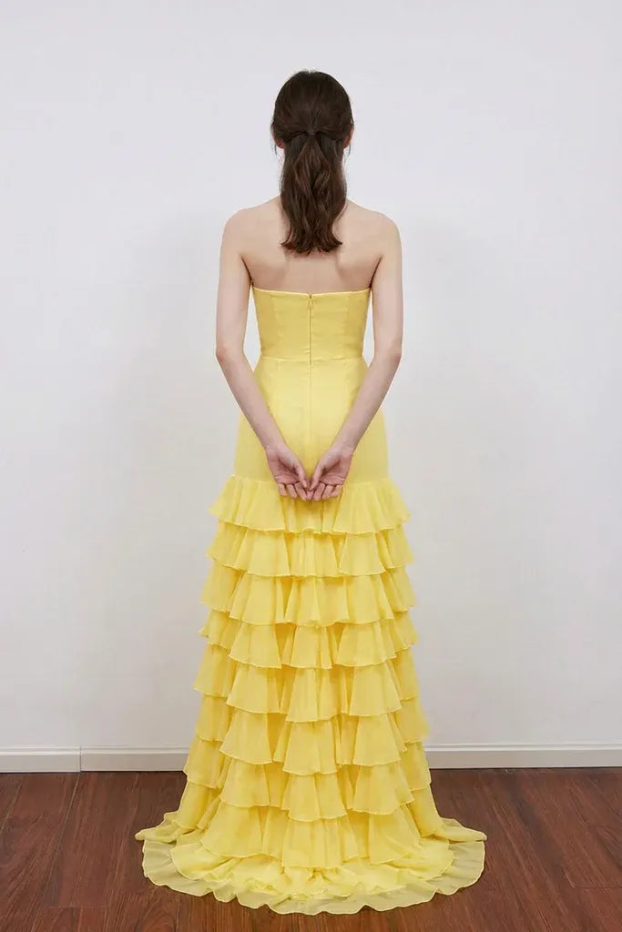 Glamorous Mermaid Empire Strapless Tiered Ruffle Chiffon Prom Gown