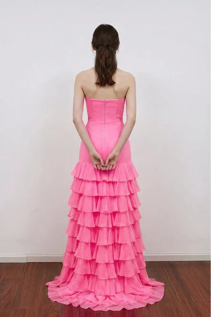 Glamorous Mermaid Empire Strapless Tiered Ruffle Chiffon Prom Gown