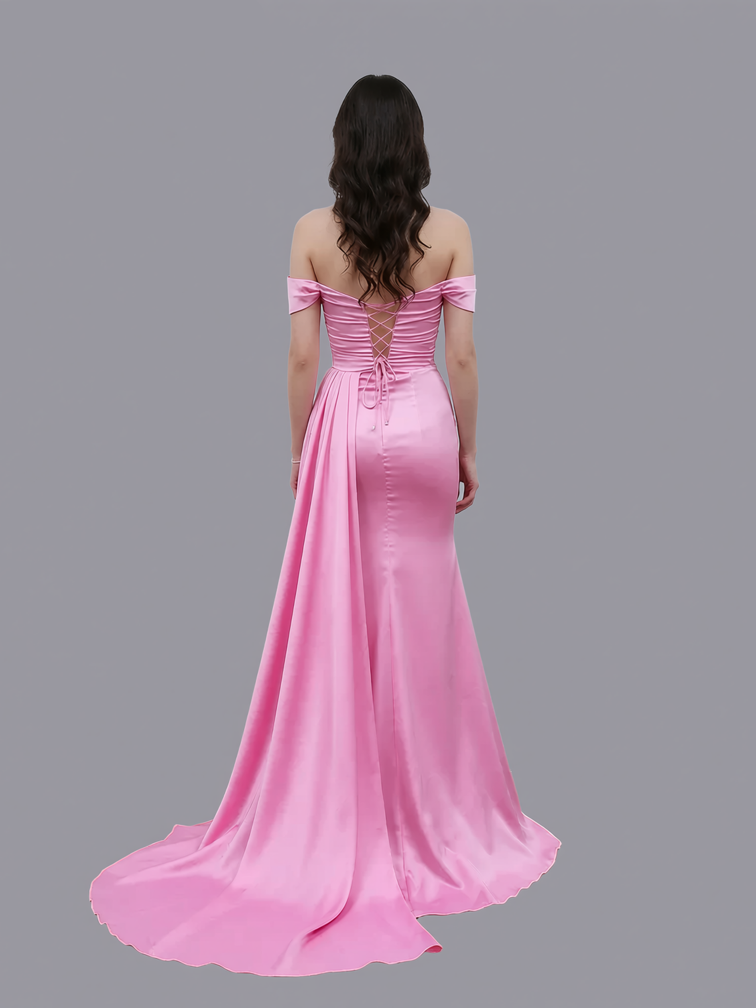 Glamorous Mermaid Off Shoulder Beaded Lace-up Slit Satin Prom Gown