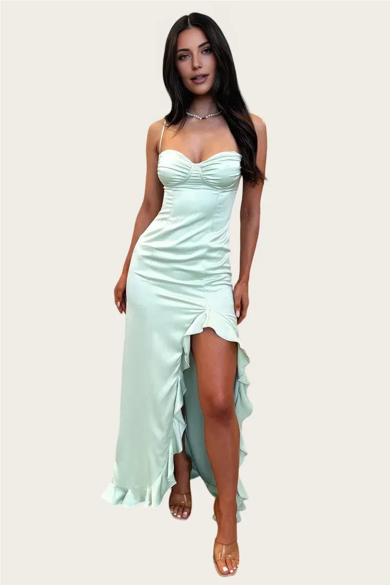 Glamorous Mermaid/Trumpet Spaghetti Straps Sleeveless Satin Floor-Length Prom Dress